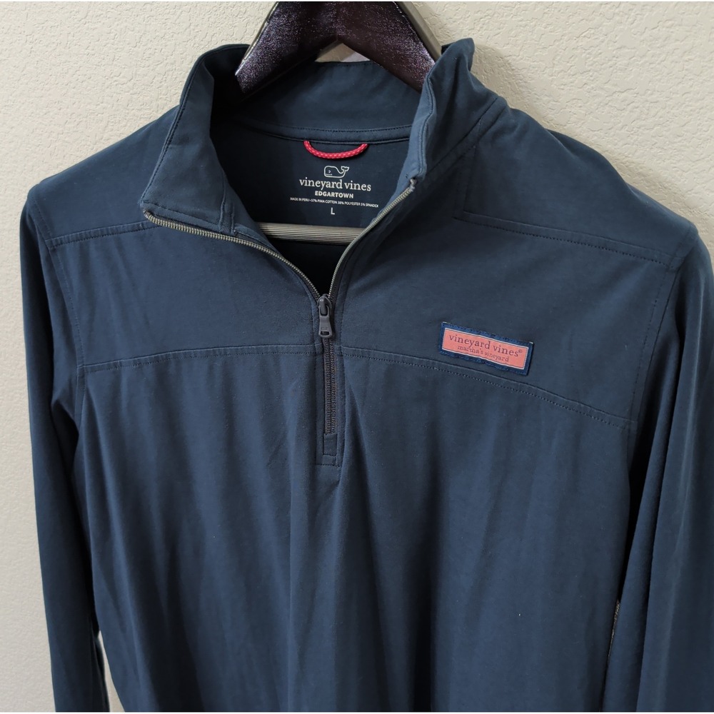 Vineyard Vines Edgartown Mens Quarter Zip Pima Cotton Blend Navy Blue Large L